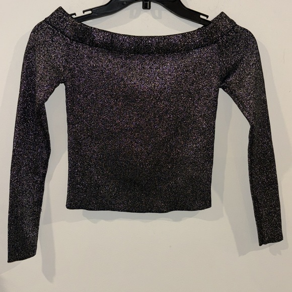 SUPERDOWN Black/Solver Sparkley Off the Shoulder Top Sz XL - Picture 3 of 6